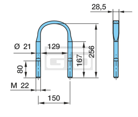U-BOLT M22X256X150 R90/R48 FLACH