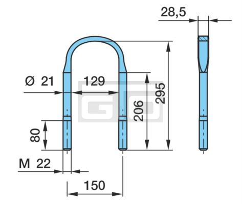 U-BOLT M22X295X150 R90/R48 FLACH