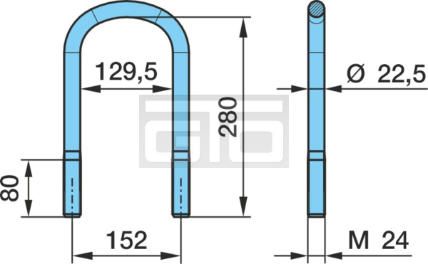 SPRING U-BOLT M24X280X152R-90/R45