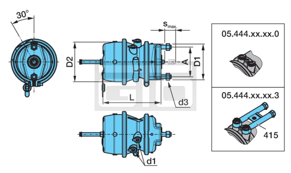 BRAKE CHAMBER BPW_AC 16"/24" SB M/M 30°