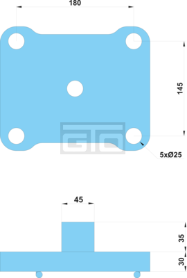 SPRING PLATE T30 180X145/25 W. BOLT H25